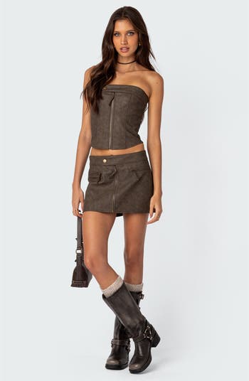 Faux Suede Leather Bustier Cropped Top – SHE'SMODA