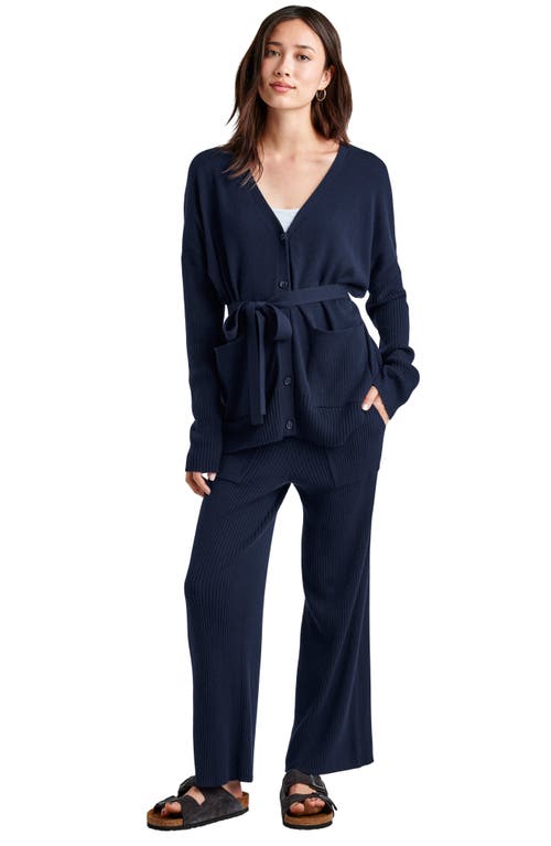 Shop Splendid Georgie Belted Tunic Cardigan In Navy