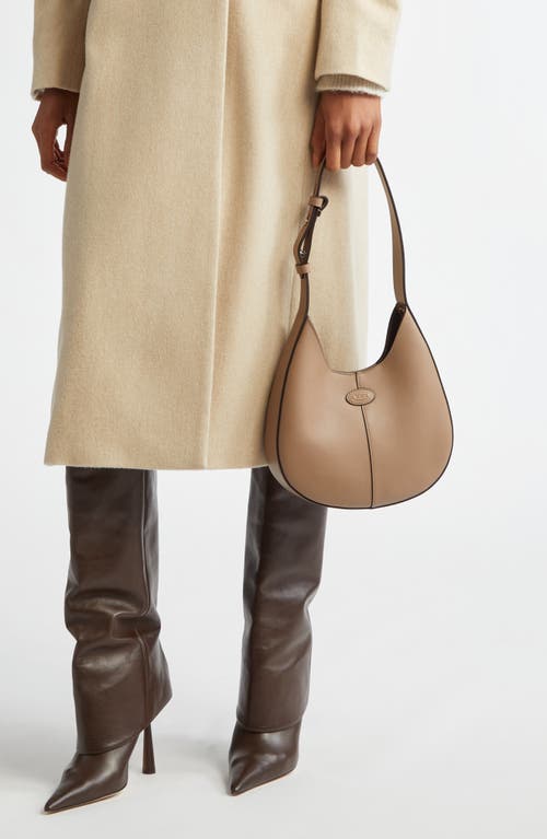 Shop Tod's Small Di Leather Hobo Bag In Creta Chiaro