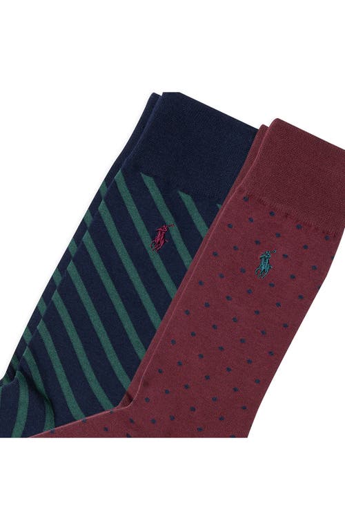 Shop Polo Ralph Lauren Dot 2-pack Stretch Cotton Blend Socks In Wine Multi