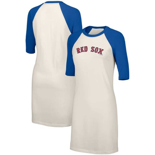 Women's Lusso White Boston Red Sox Nettie Raglan Half-Sleeve Tri-Blend T-Shirt Dress