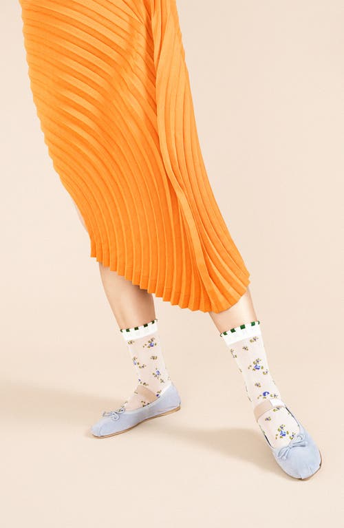 Shop Hansel From Basel Ashley Floral Sheer Crew Socks In White