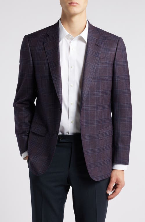 Shop Emporio Armani Plaid Wool Sport Coat In Wine