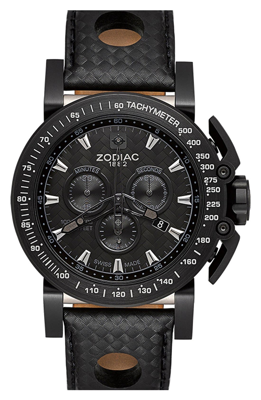 Zodiac 'Racer' Chronograph Leather Strap Watch, 47mm Nordstrom