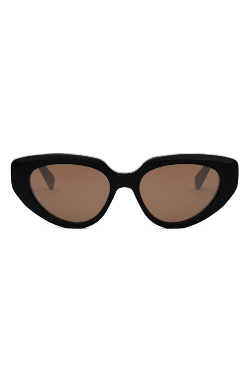 CELINE Bold 3 Dots 53mm Cat Eye Sunglasses in Shiny Black /Brown 
