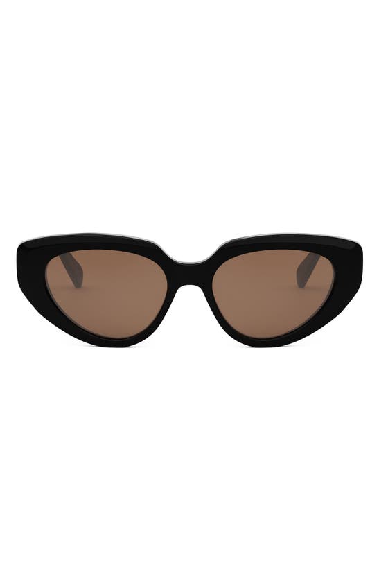 Celine Bold 3 Dots 53mm Cat Eye Sunglasses In Shiny Black / Brown