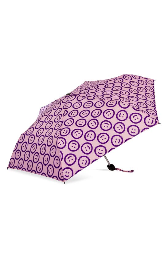 Shedrain Mini Compact Umbrella In Smiley Pink/ Pur