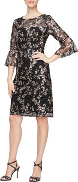 Alex evenings sequined 2025 floral embroidered midi dress