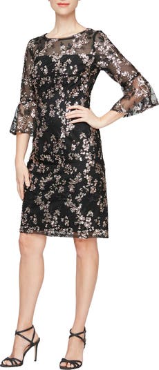 Alex evenings sequined floral online sheath dress