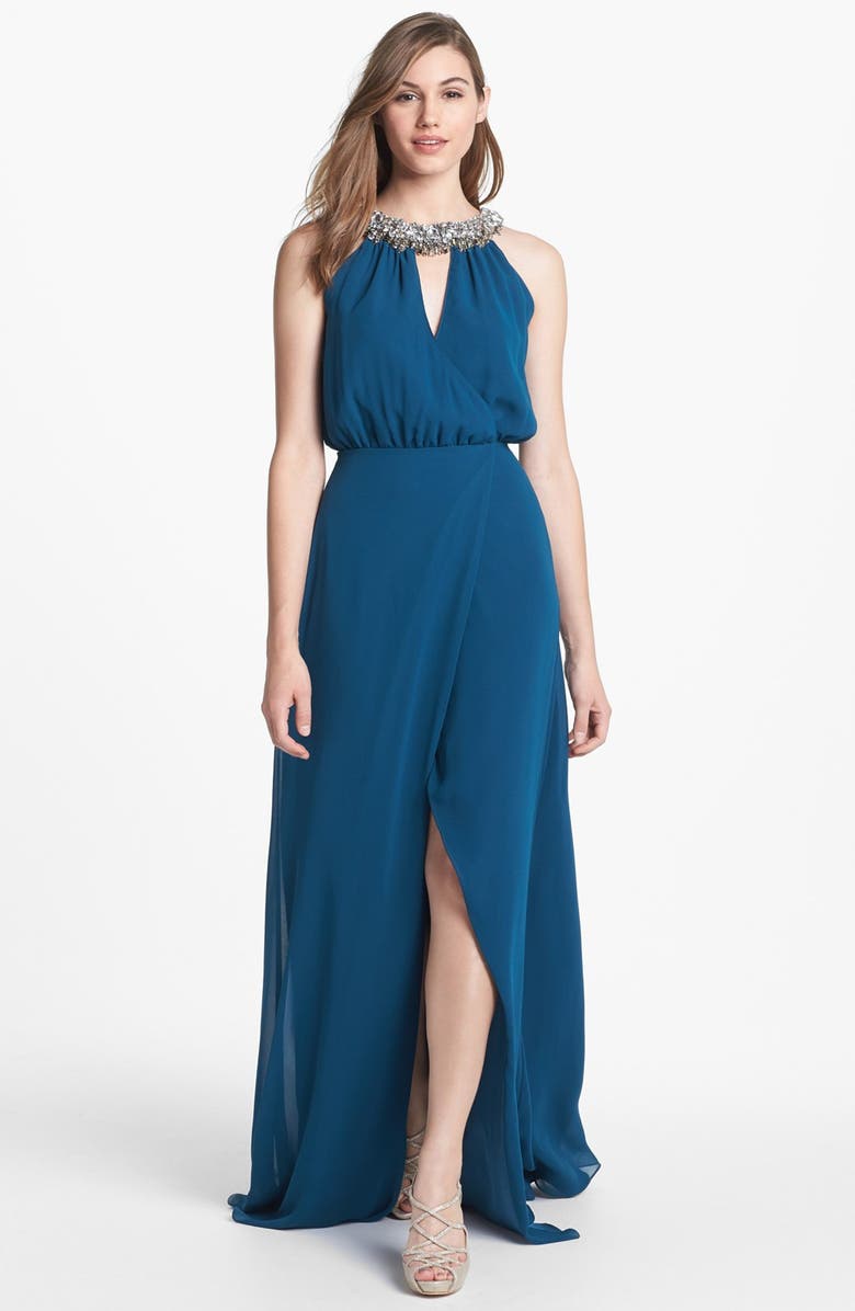 ERIN erin fetherston Embellished Faux Wrap Chiffon Gown | Nordstrom