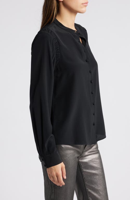 Shop Frame Band Collar Silk Button-up Shirt In Black