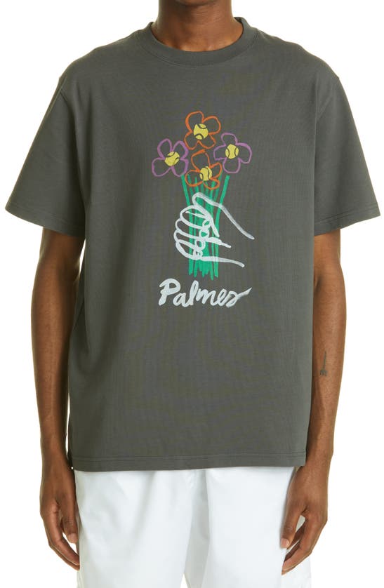 Palmes Floral-print Organic Cotton T-shirt In Grey