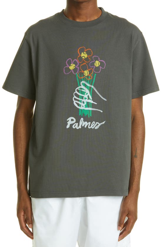 Click to view more detailed imagery on our partner's website Palmes Floral-print Organic Cotton T-shirt In Grey