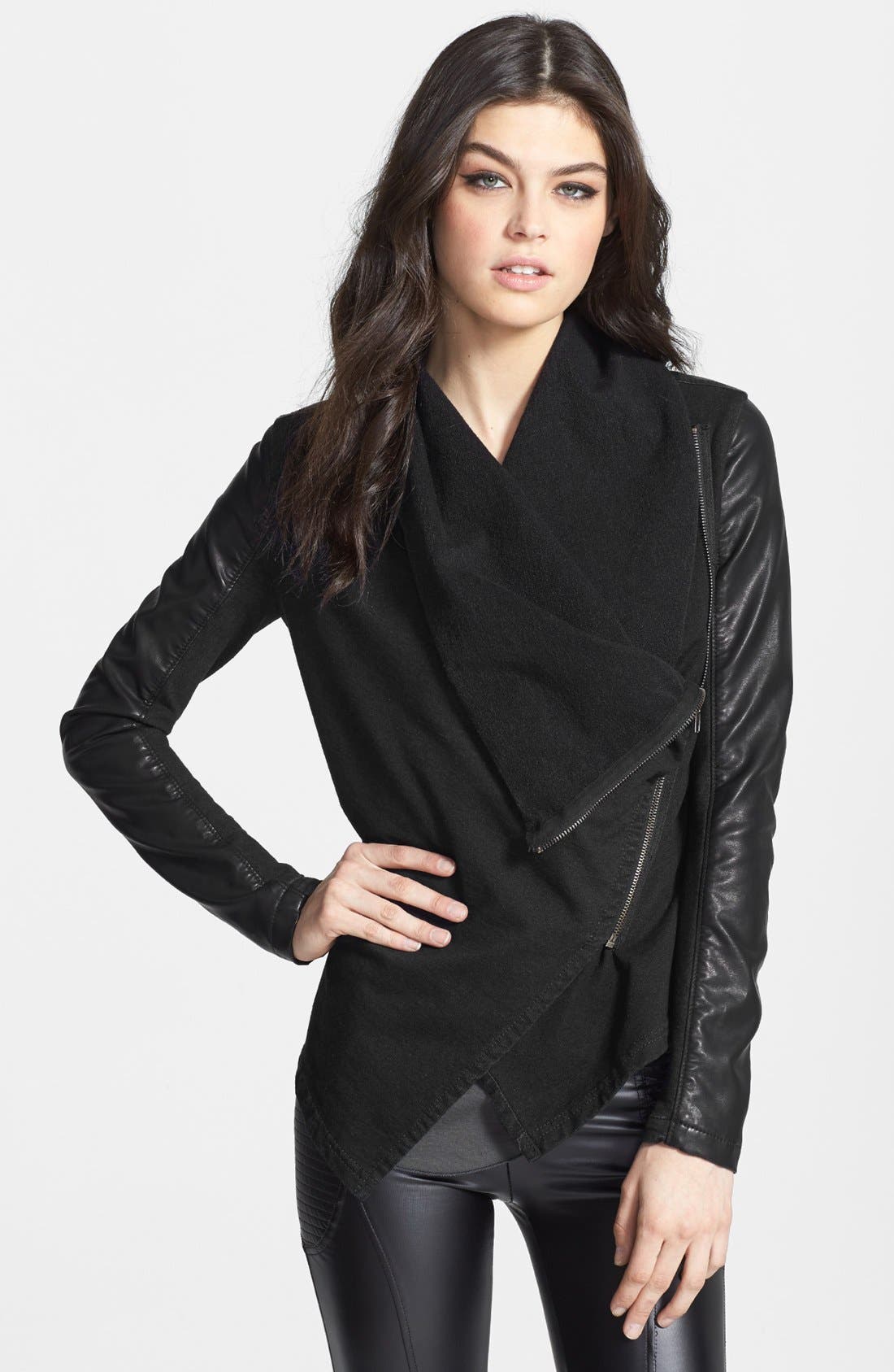 BLANKNYC 'Private Practice' Drape Front Mixed Media Jacket Nordstrom
