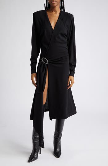 The Attico Atwell Wool Long Sleeve Wrap Dress Nordstrom