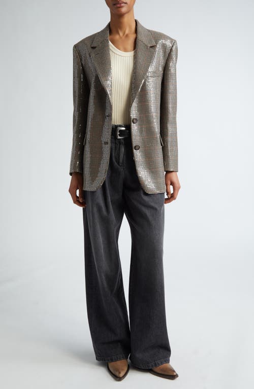 Shop Golden Goose Journey Sequin Houndstooth Virgin Wool Blazer In Beige/black/savvy Red