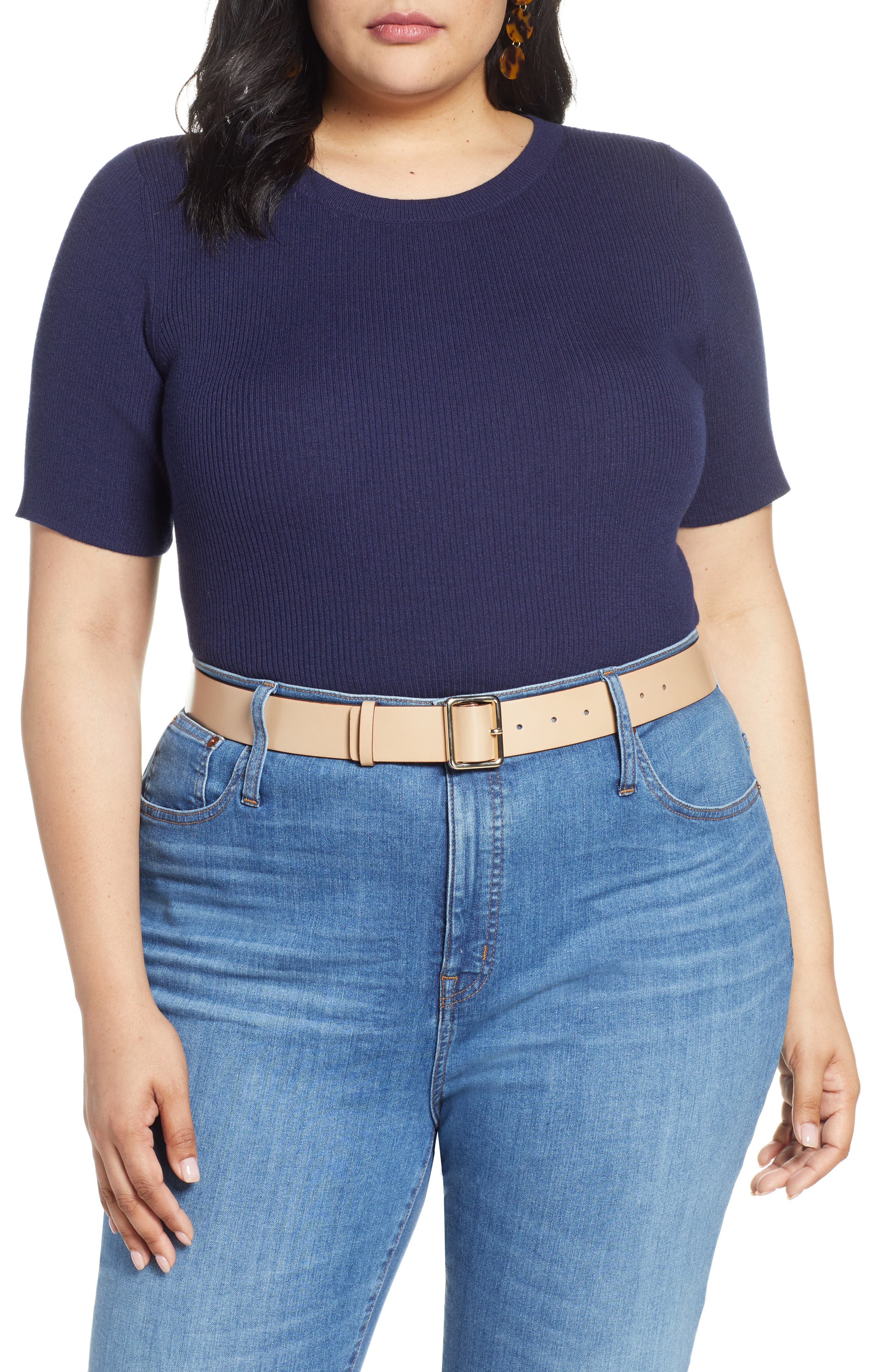 Plus Size Halogen Skivvy Short Sleeve Sweater, Blue