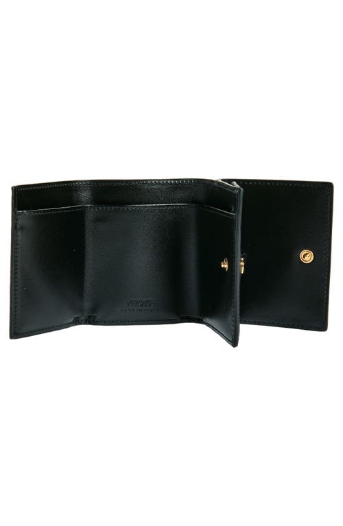 Versace Medusa Leather Trifold Wallet In Black Gold