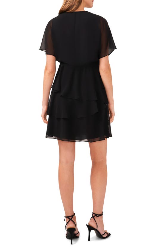 Shop Halogen (r) Flutter Sleeve Tiered Ruffle Chiffon Dress In Rich Black