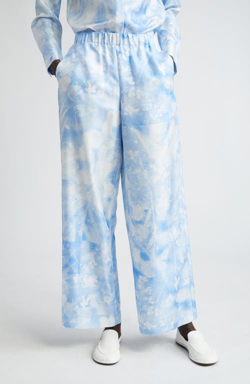 Lafayette 148 New York Riverside Silk Twill Wide Leg Pants in Sky Blue Multi 