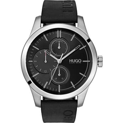 Hugo Discover Multifunction Leather Strap Watch,