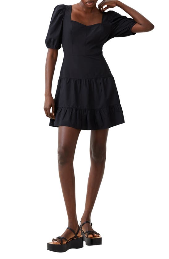 Shop French Connection Cutout Back Puff Sleeve Minidress In 01-black