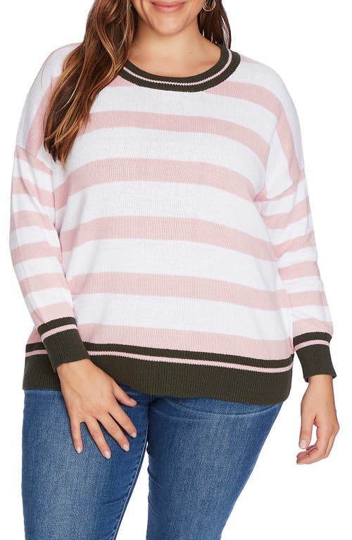 Stripe Contrast Cuff Cotton Sweater in Ultra White