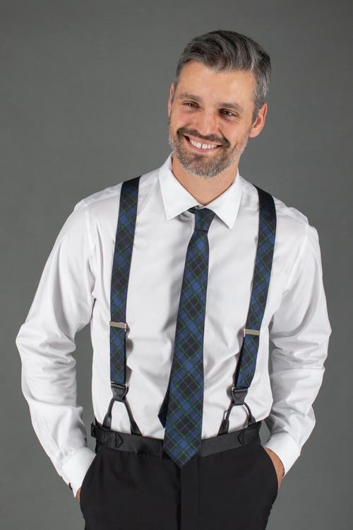 Trafalgar Ives Green And Navy Blackwatch Plaid Silk Necktie In Green And Navy Plaid