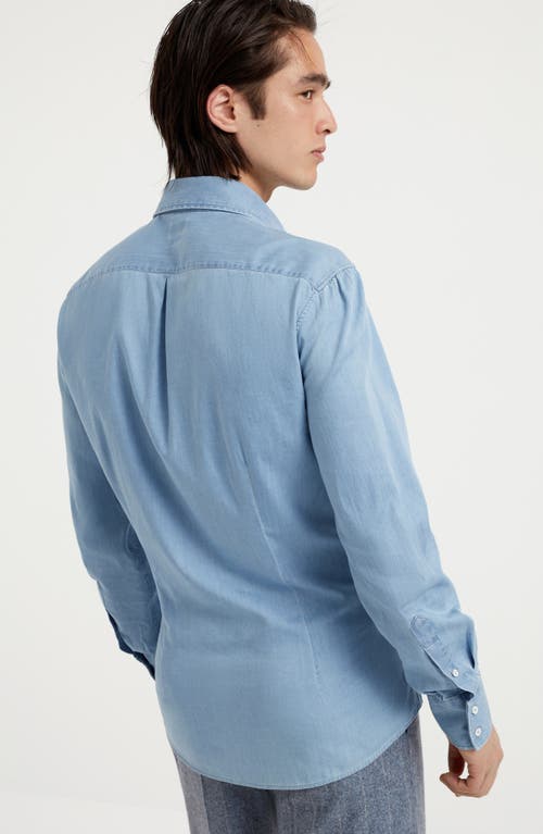 Shop Brunello Cucinelli Lightweight Denim Shirt In Light Denim