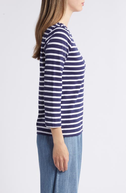 Hatley Breton Stripe Three-quarter Sleeve Jersey Top In Blue