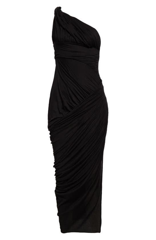 Shop Rick Owens Lido Draped One-shoulder Cotton Jersey Gown In 09 Black