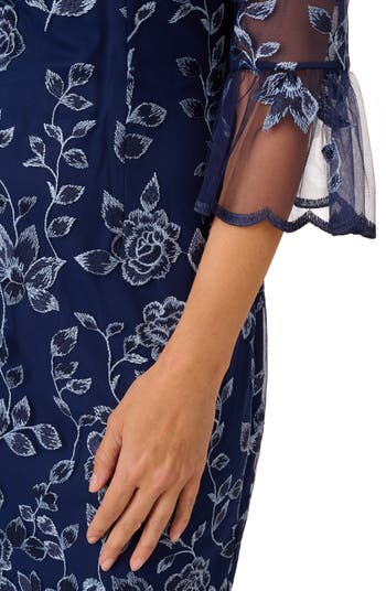 Floral Embroidered Bell Sleeve Sheath Dress