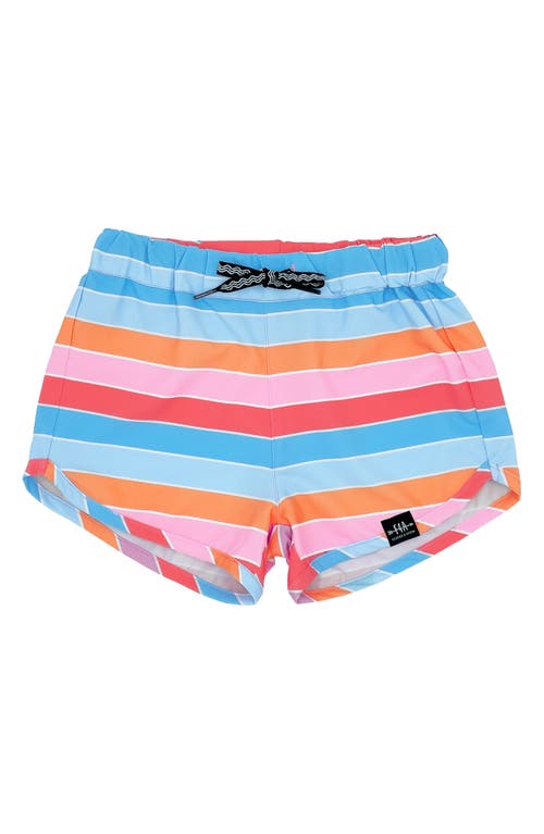 Feather 4 Arrow Kids' Retro Rainbow Stripe Surf Shorts Blue Multi at Nordstrom,