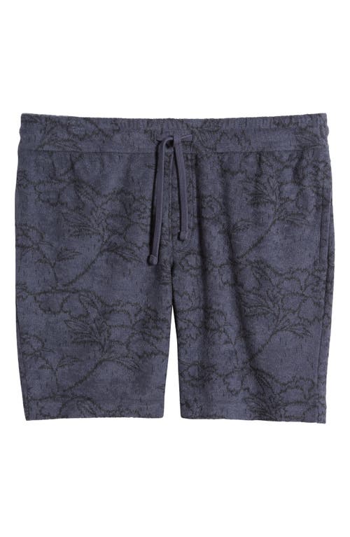 Shop Treasure & Bond Floral Terry Cloth Jacquard Shorts In Navy India Ink Line Floral