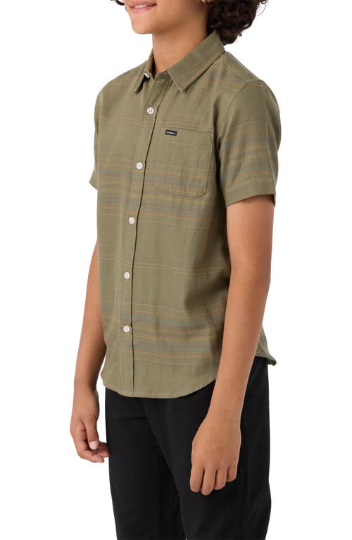 Shop O'neill Kids' Seafaring Stripe Short Sleeve Organic Cotton Button-up Shirt In Deep Lichen Green