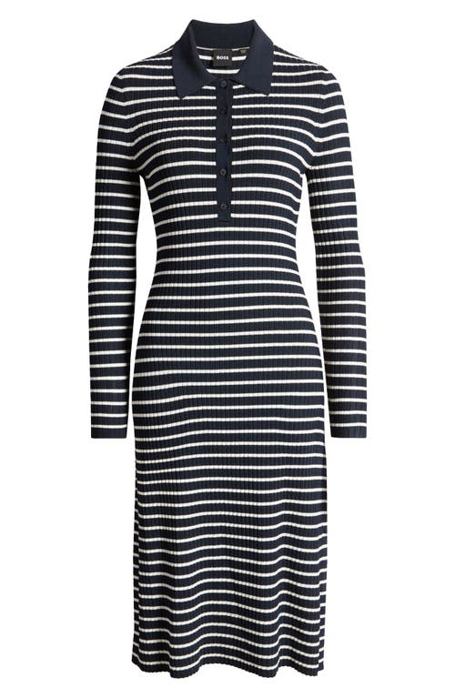 Shop Hugo Boss Boss Filblue Stripe Long Sleeve Dress In Black Stripe