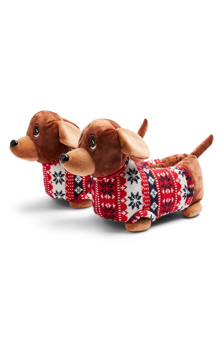 TOPSHOP Sausage Dog Slippers, Main, color, BROWN MULTI