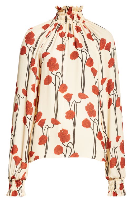 Johanna Ortiz Petalos Rojos Silk Top In Papaver Somniferum/ Ecru