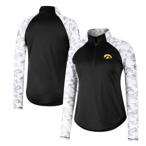 Women's Colosseum Black Iowa Hawkeyes OHT Military Appreciation Flash Arctic Camo Raglan Quarter-Zip Jacket