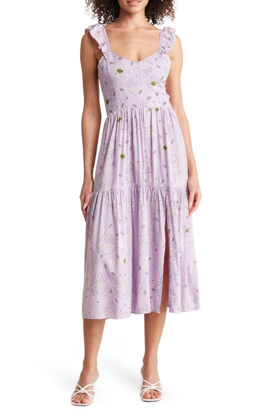 Angie Floral Ruffle Midi Dress In Lavender