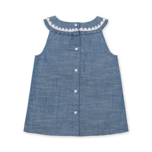 HOPE & HENRY HOPE & HENRY GIRLS' ORGANIC SLEEVELESS RUFFLE COLLAR CHAMBRAY BUTTON BACK TOP , INFANT 