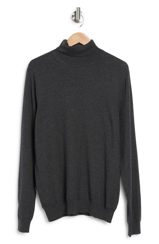 14th & Union Cotton Cashmere Blend Turtleneck In Grey Dark Charcoal