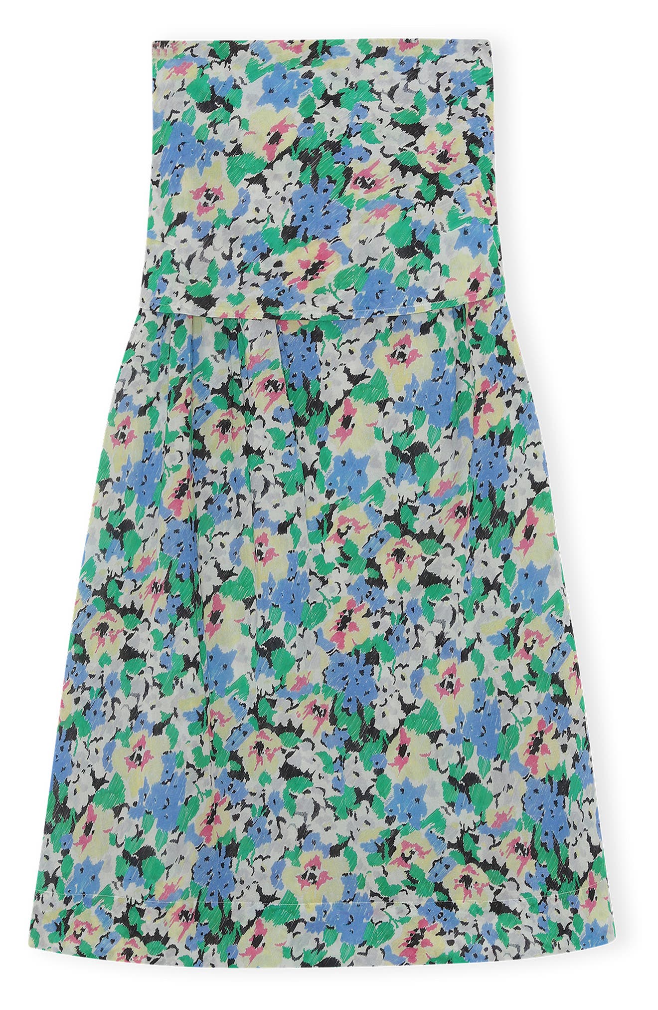 Ganni Strapless Organic Cotton Maxi Dress in Floral Azure Blue at Nordstrom, Size Xx-Large