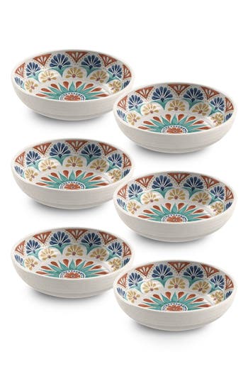 Tarhong Desert Rio Set Of Six Melamine Bowls In White Multi