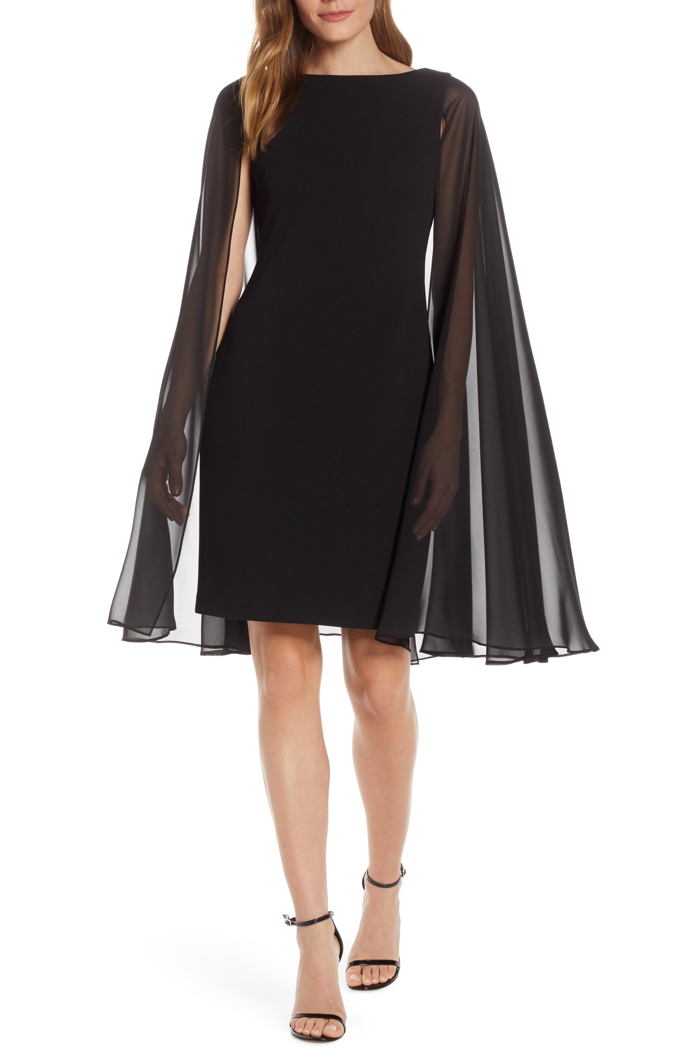 Plus Size Vince Camuto Cape Crepe Sheath, Black