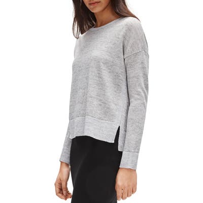 Eileen Fisher Crewneck Organic Linen Box Top Sweater, Grey