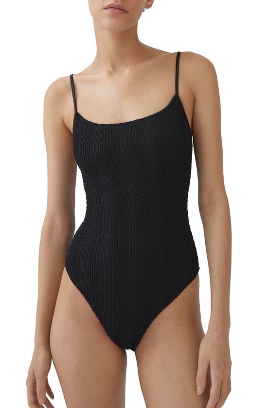 Shop Mango Textured One-piece Swimsuit In Black