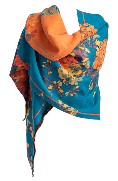 Saachi Floral Reversible Scarf In Blue/orange/yellow