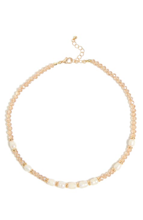 Crystal & Imitation Pearl Collar Necklace