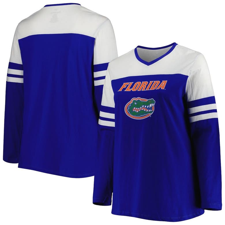Shop Profile Royal Florida Gators Plus Size Long Sleeve Stripe V-neck T-shirt